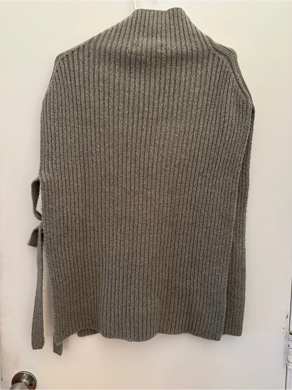 Mijeong Park - Ribbed Funnel Neck Knit Poncho - Light Gray - Picture 5 of 7